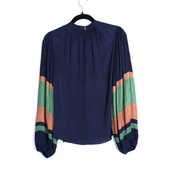 ULLA JOHNSON Rosa Pleated Satin Blouse Midnight Navy Long Sleeve Women's 6 - Picture 4 of 15